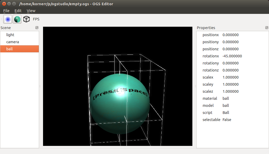 OGS Editor with a spherical scene node